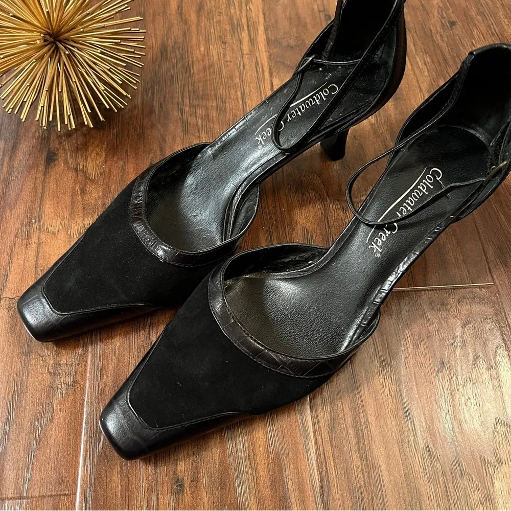Black Suede and Leather Trim Pointed Toe Ankle Wrap Shoes Coldwater Cree… - Image 10