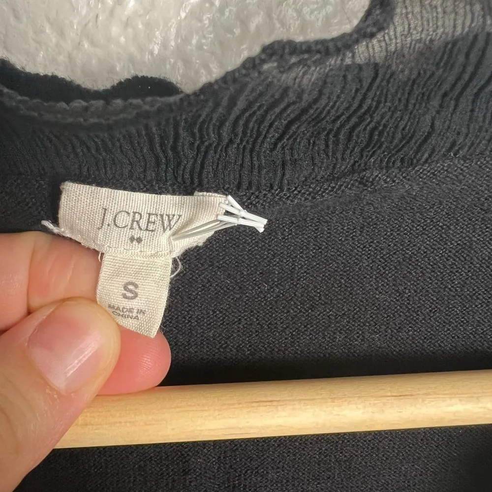 J.Crew Black Silk Ruffle V-Neck 3/4 Sleeve Knit Pullover Sweater Size S - Image 7