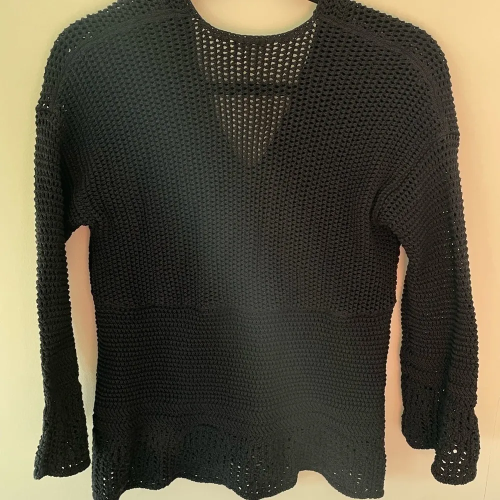 J Jill  Womens Navy Blue Open Knit Pullover Sweater  Small Crochet Cover Up - Image 6