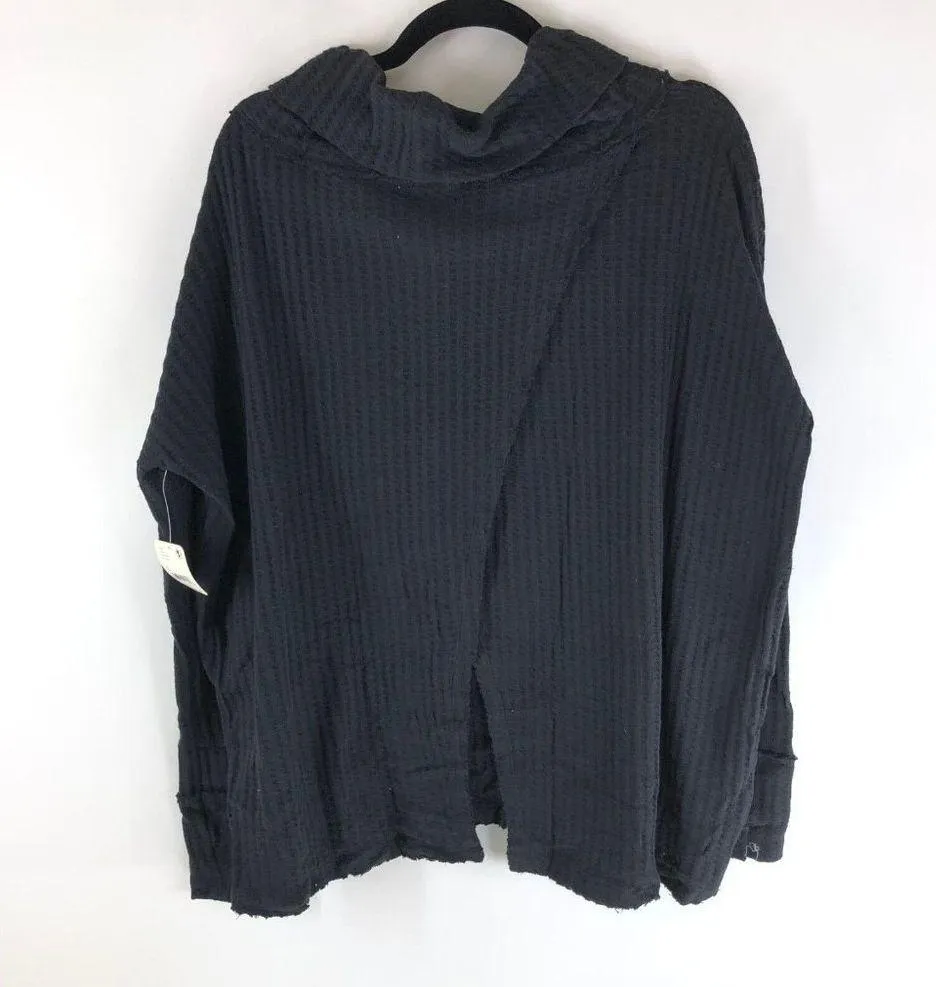 Free People Juicy Long Sleeve Top Cowl Neck Thermal Oversized Open Back Black XS - Image 3