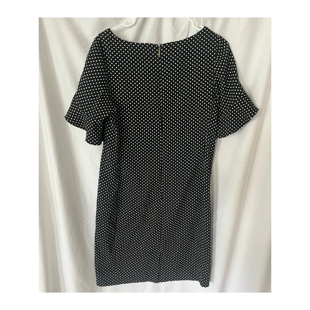 Karl Lagerfeld Paris Black/White dot sheath dress Ruffle sleeve back slit, 12 - Image 2
