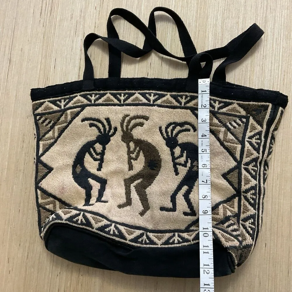 El Paso Saddle Blanket Bag Women's Black Cotton Stencil Purse Large Kokopelli - Image 7