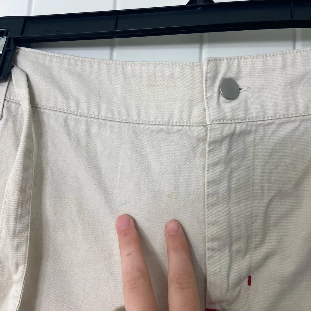 Walt Disney World women’s light tan embroidered‎ belted tie hem capri pants XL - Image 5