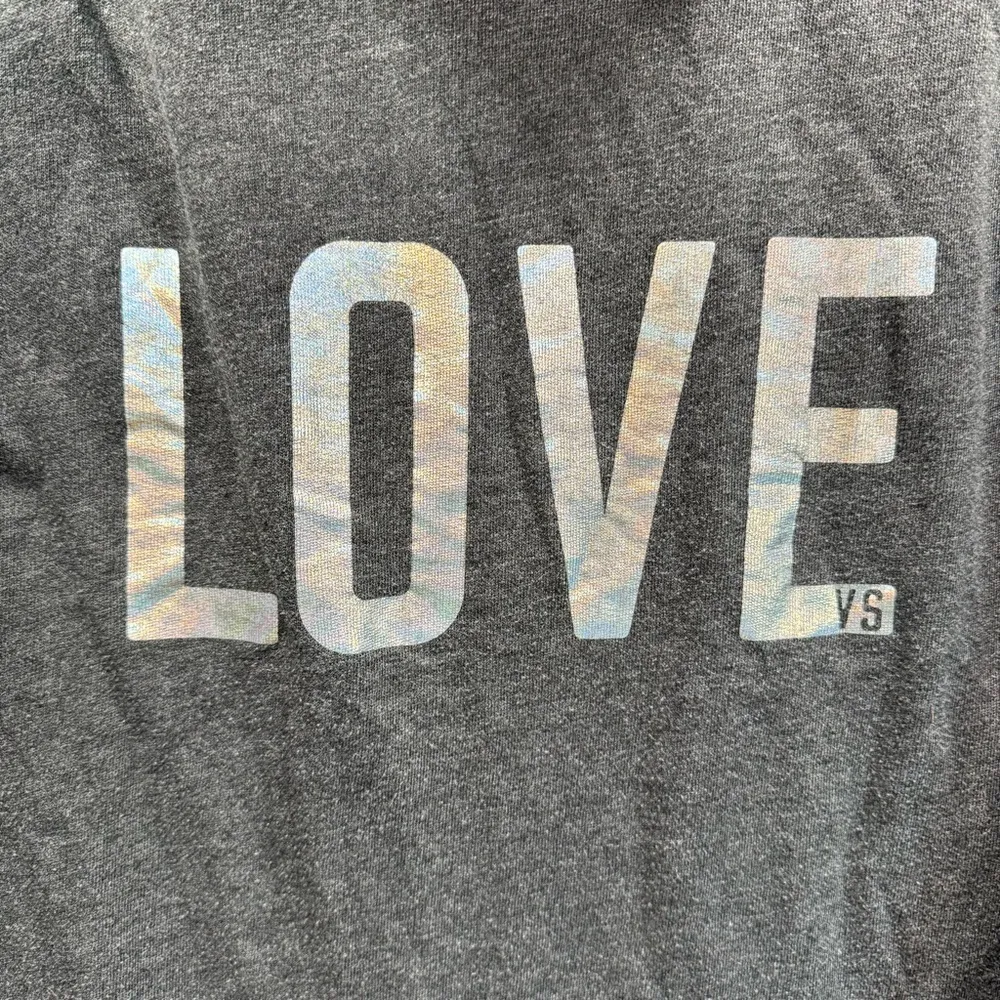 Victoria’s Secret Iridescent Love Rhinestone Sleeve Gray Hoodie Sweatshirt Small - Image 7