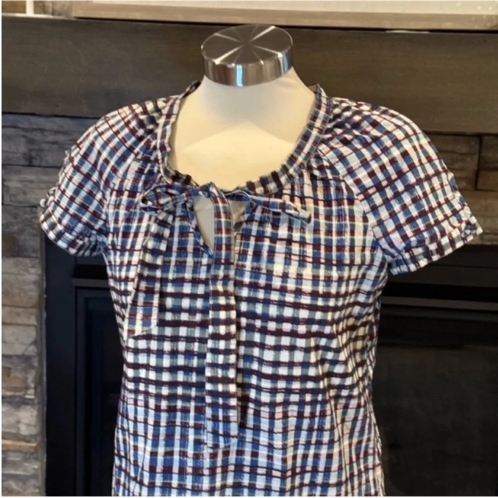 Urban Outfitters Red Blue and White Gingham Short Sleeve Sundress - Image 4