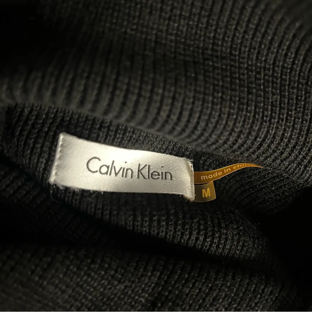 CALVIN KLEIN Black Sweater Dress Asymmetrical Zipper Neckline Knit Size Medium - Image 6