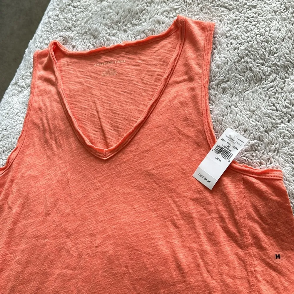 American Eagle Women's M Relaxed Fit Raw Hem Tank Top Orange Lightweight Flowy - Image 2