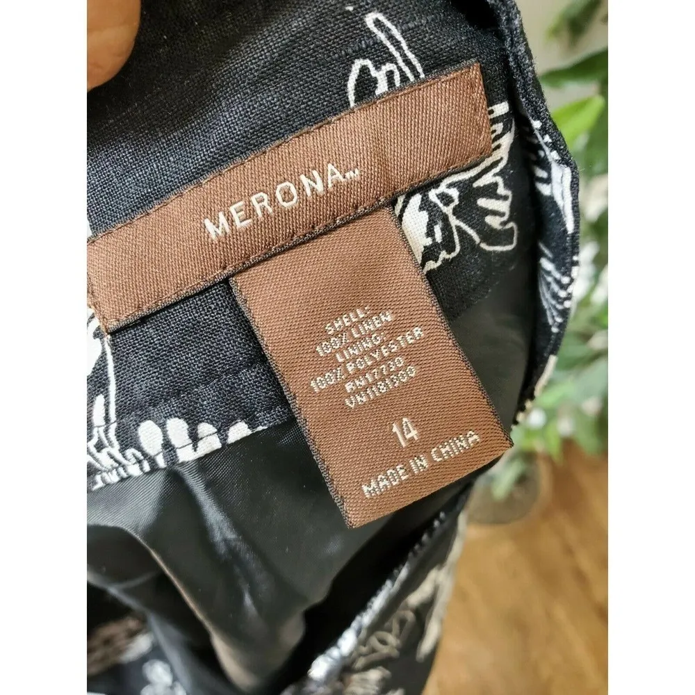 Merona Women's Black & White Floral 100% Linen A-Line Casual Short Skirt - Image 5