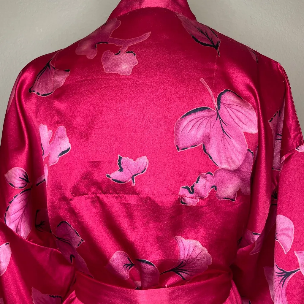 Vintage 80's Floral Silky Poly Bow Accent Lingerie Slip Robe Set L - Image 8