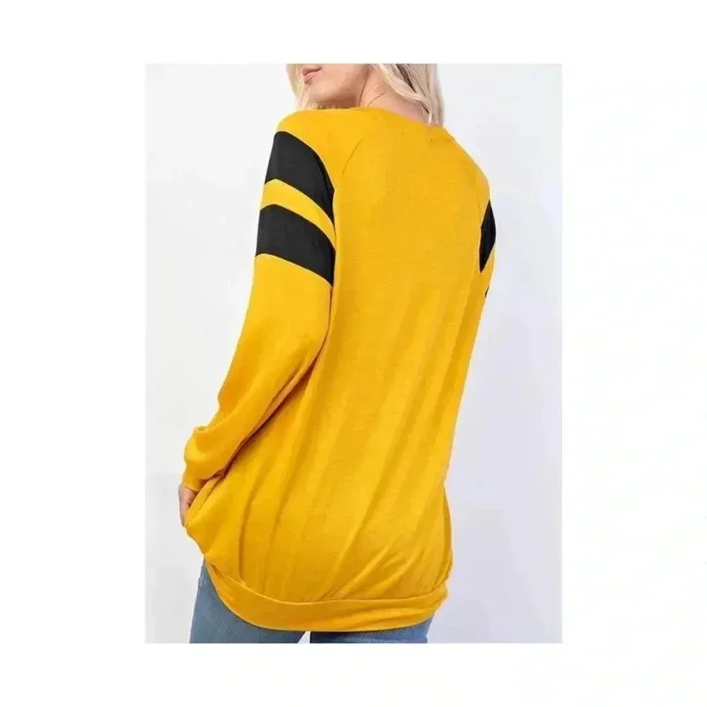 🆕Rae Mode Comfy Yellow Doble Stripe Long Sleeve Tunic M 🆕 Size M - Image 2