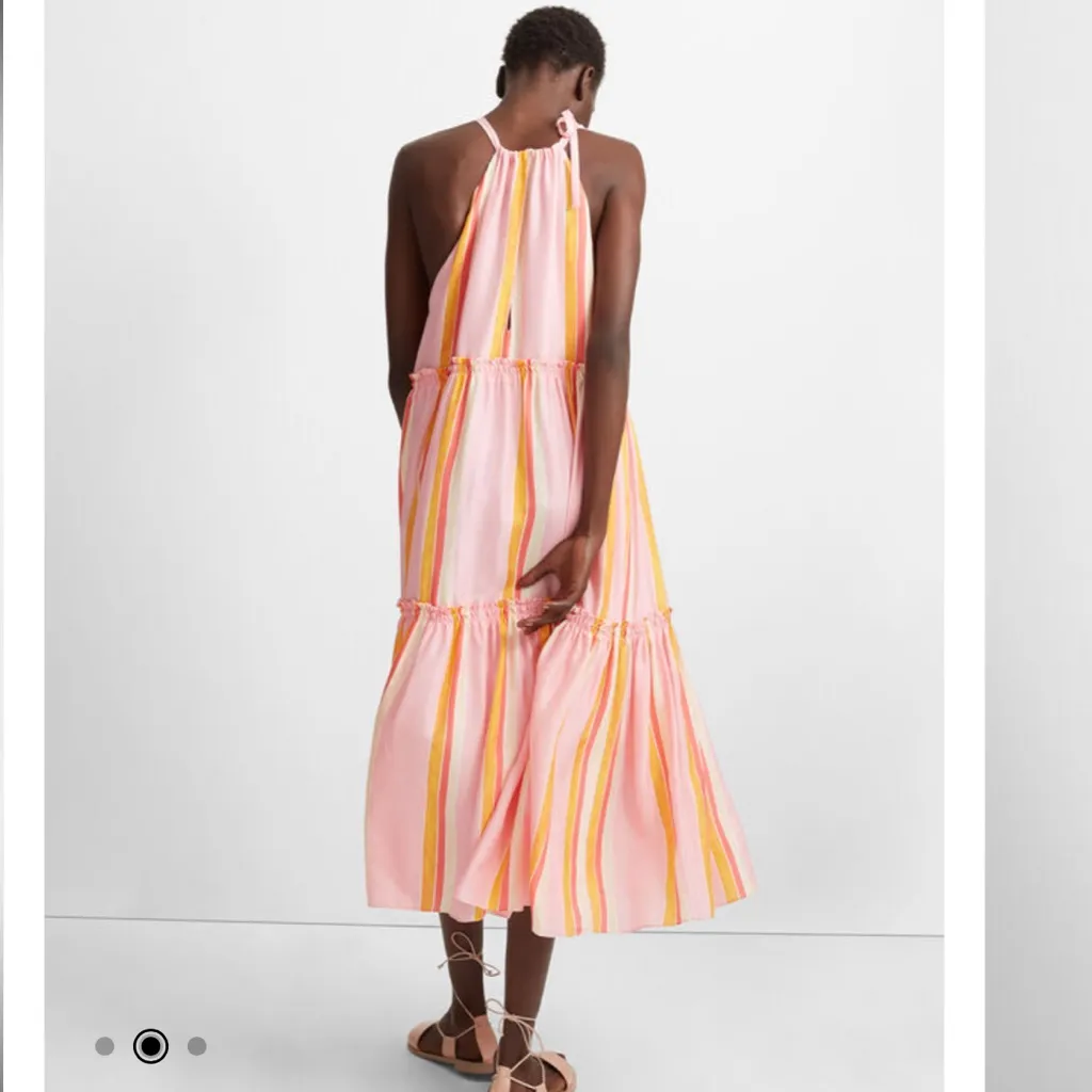 RTR Club Monaco Amirra Silk Pink Multi Stripe Sleeveless Tiered Midi Dress Sz 6 - Image 2