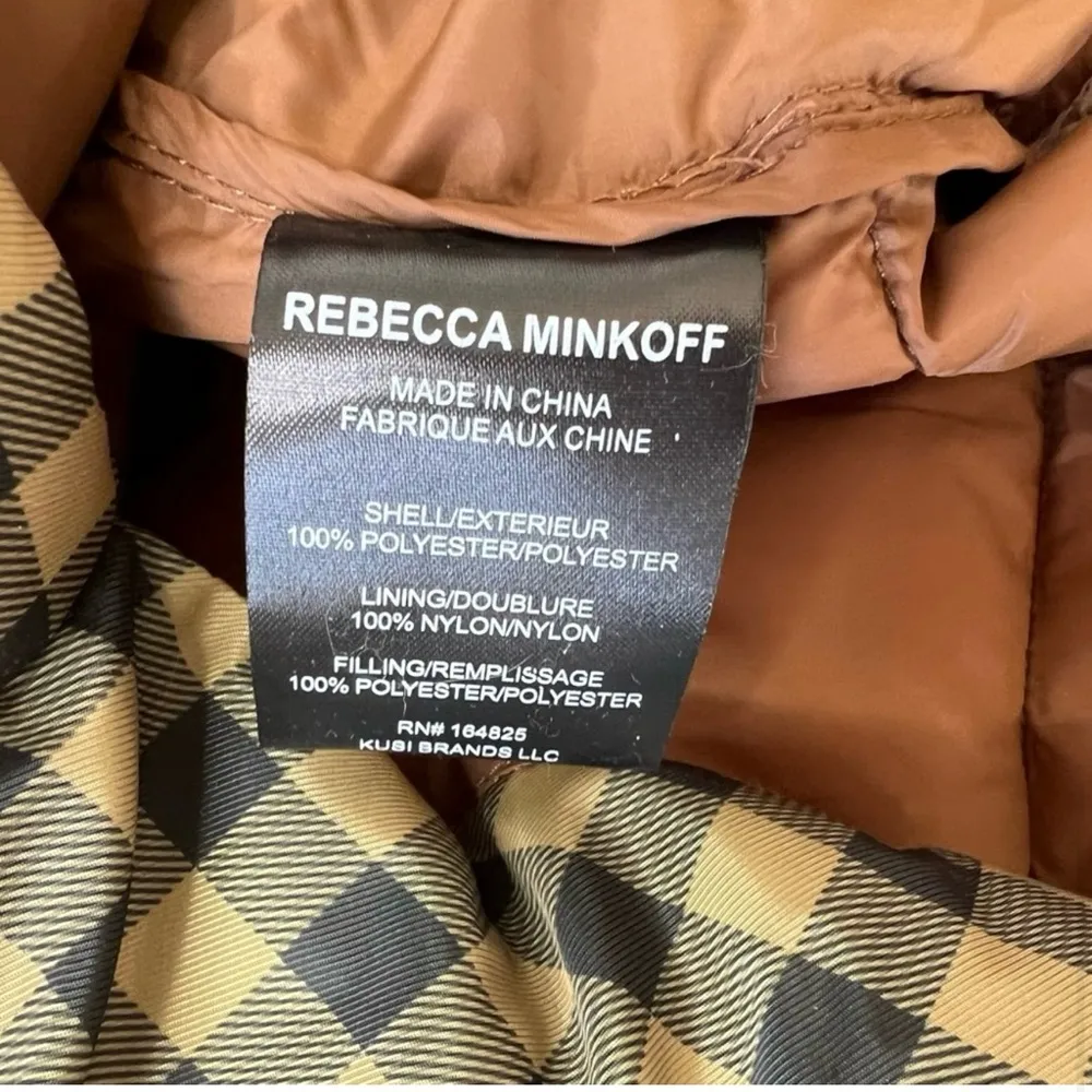 🆕 Rebecca Minkoff Puffer Coat Jacket Khaki Black Gingham Buffalo Plaid size XL - Image 2