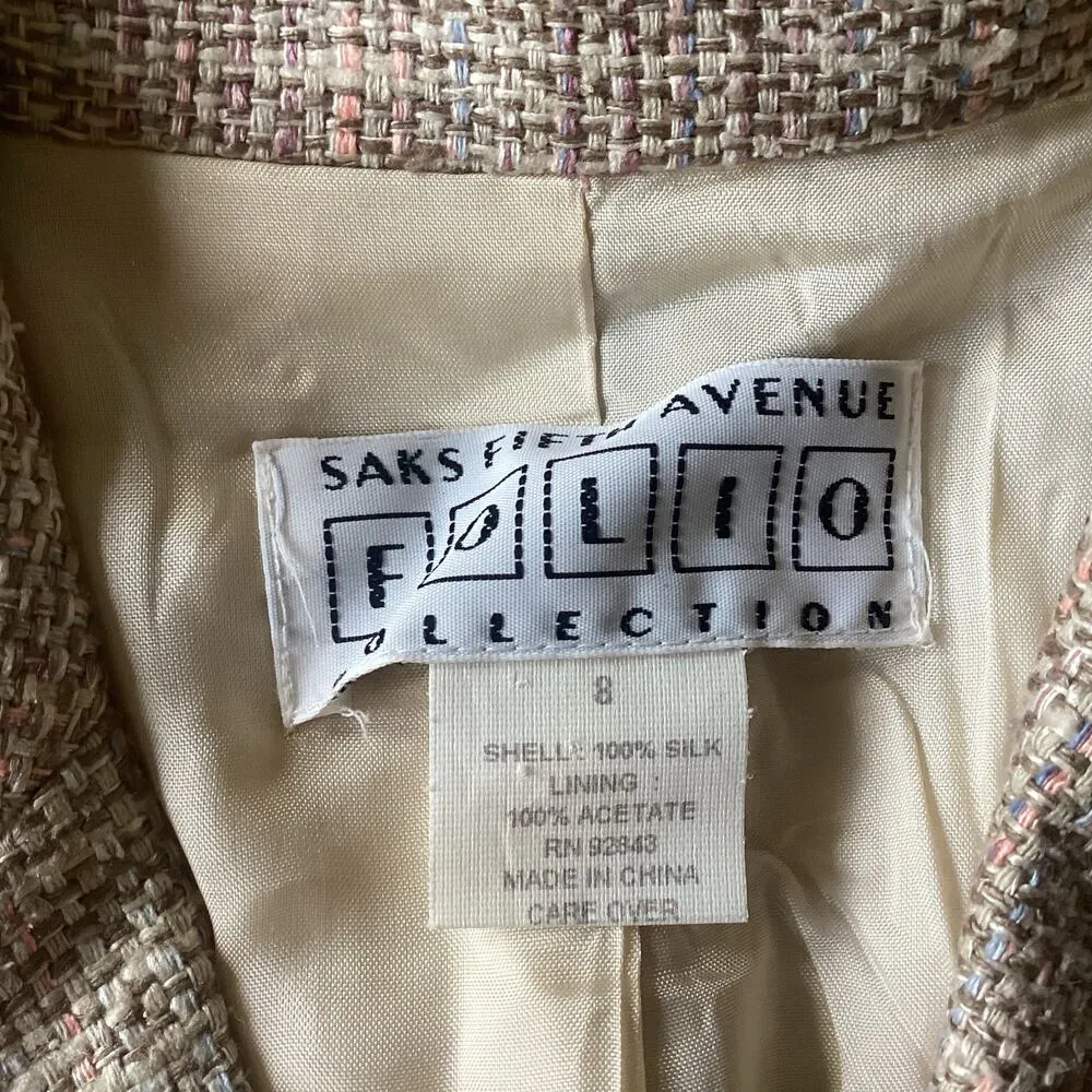 Saks Fifth Avenue Silk Blazer Tan Size 8 - Image 4