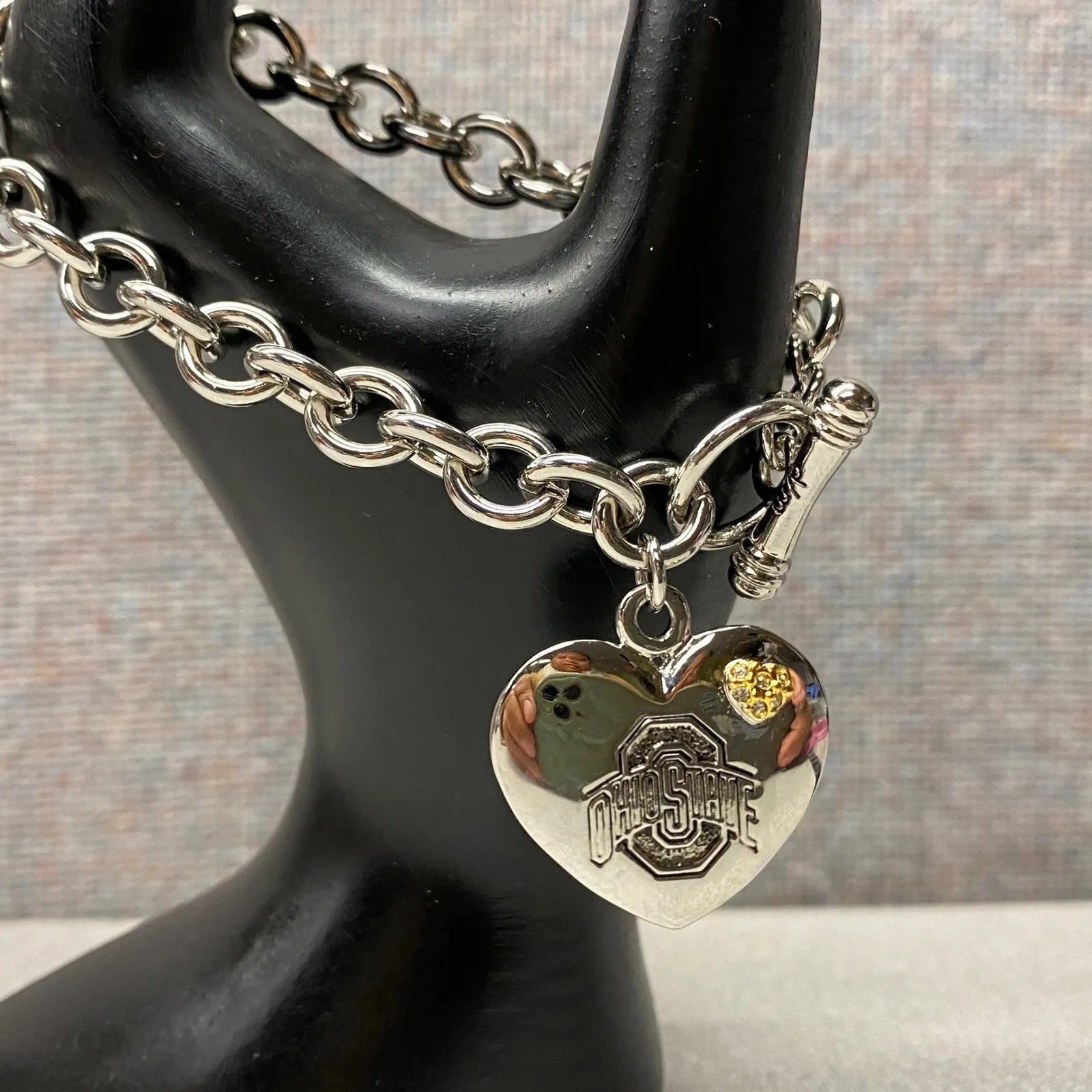 Danburry Mint Ohio State Buckeyes Heart Charm Toggle Bracelet Silver Tone - Image 3