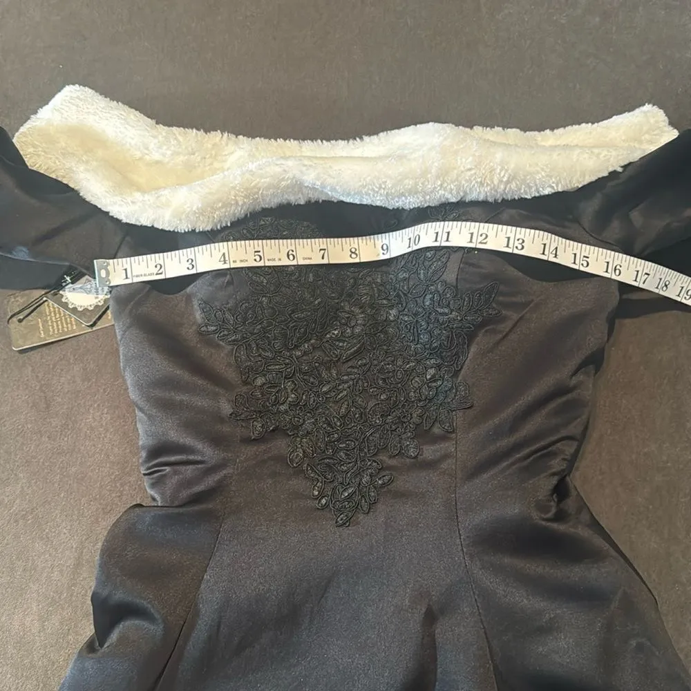 Women’s Black Off the Shoulder Christmas Holiday Winter Dress Train Size 2 NWT - Image 11