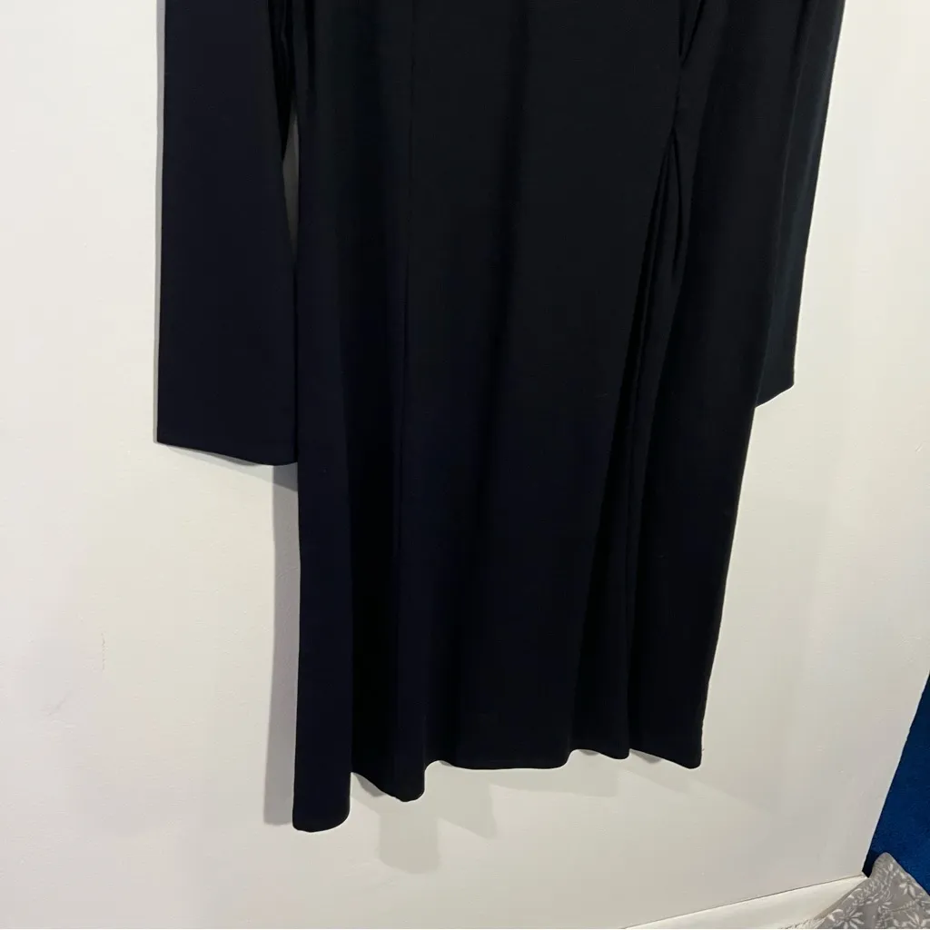 New J. Jill‎ Stretch Black Long Sleeves Jersey Knit Dress w/ Side Twist Medium - Image 3