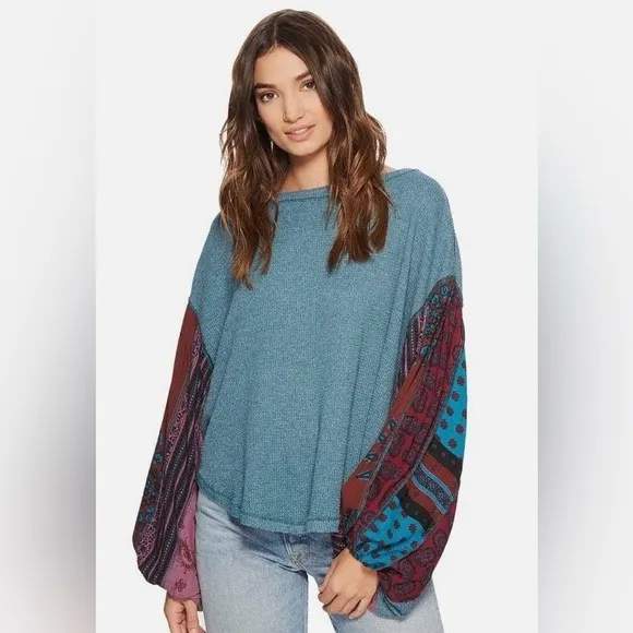 Free People long sleeve top waffle knit We The Free Blossom Thermal patchwork - Image 8