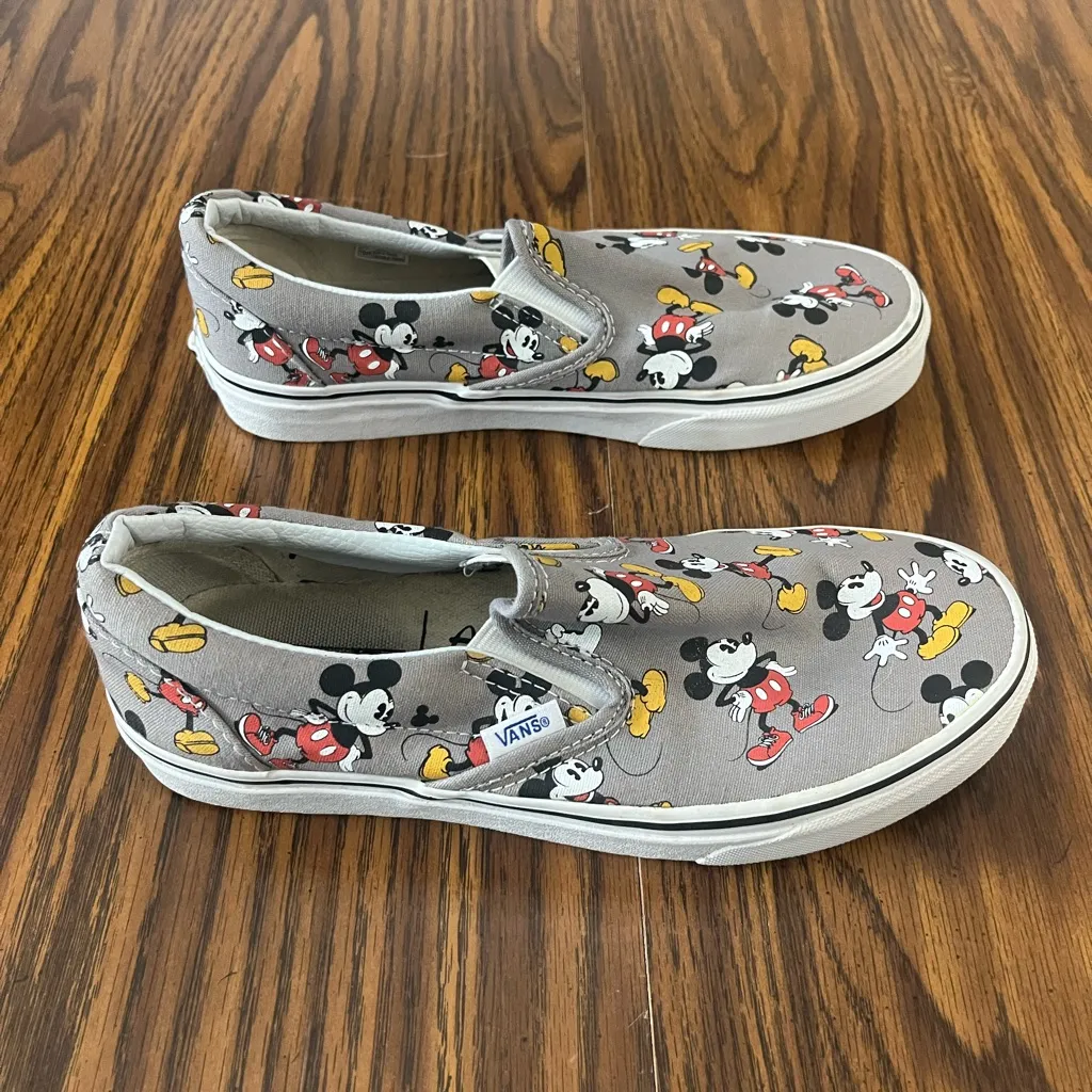 Disney Vans Slip-On Shoes - Gray with Mickey Mouse Print - Image 2