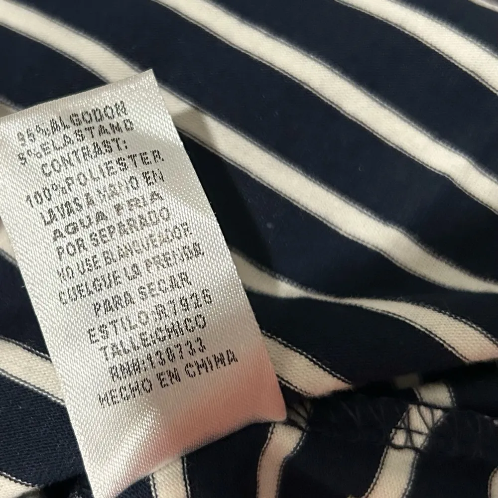 Umgee Long Sleeve Navy Stripe Dress Brown Faux Suede Elbow Patch Pockets Size S - Image 6