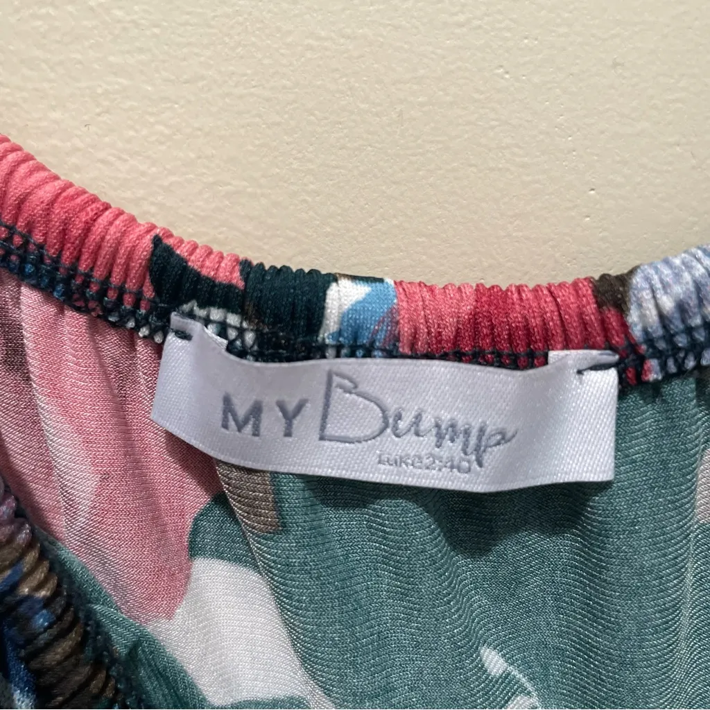 My Bump Floral Off Shoulder Maternity Midi Dress Green Pink Blue Size Medium - Image 7