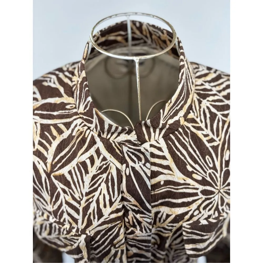 ANTHRACITE BROWN WHITE PRINT BUTTON FRONT LONG SLEEVE JACKET Women’s Size 8 - Image 6