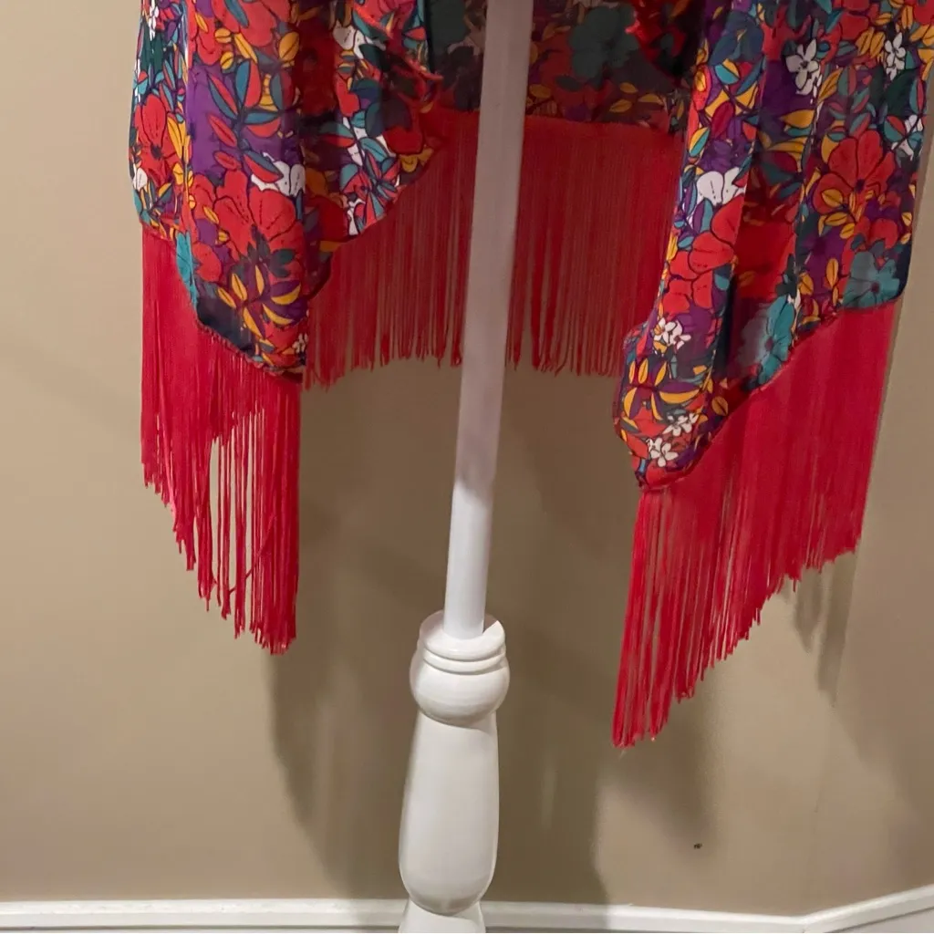 Floral Kimono Jacket with Fringe - Image 3