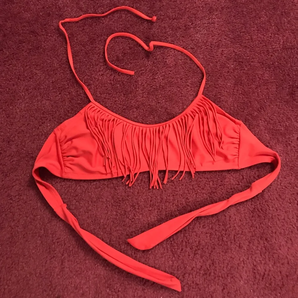 M/L cowgirl Red Fringe Swimsuit Bralette Top - Image 6