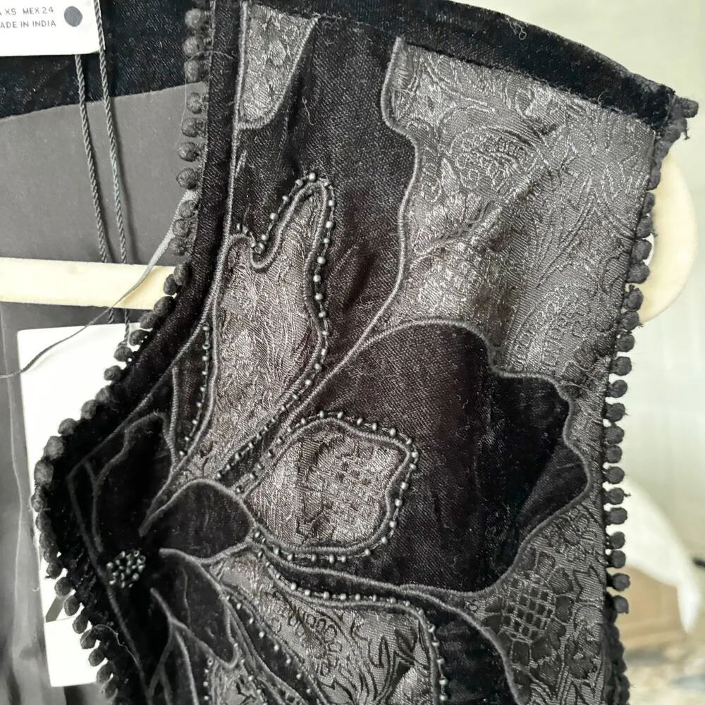 Zara Embroidered Velvet Open Front Vest - Image 6