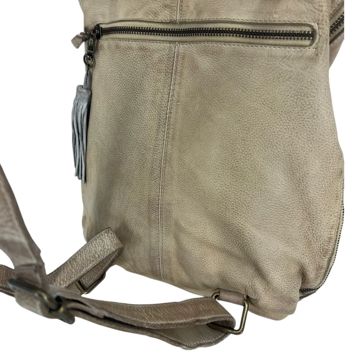 Studio Caleidoscope Gatti Leather Stud Embellished Backpack in Beige Brown - Image 10