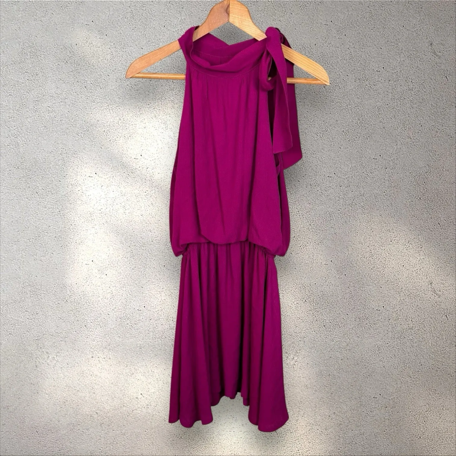 Cleobella Revolve Lolita Mini Dress‎ in Fuchsia Tie Neck Sz S - Image 2