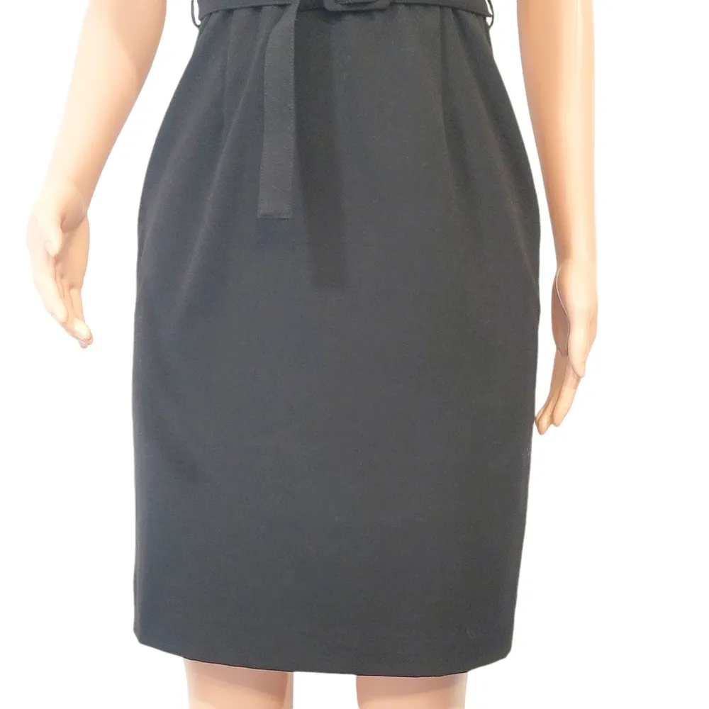 Calvin Klein Little Black Cap Sleeve Scoop Cowl Neck Belted Lined Dress Sz 6 - Image 4