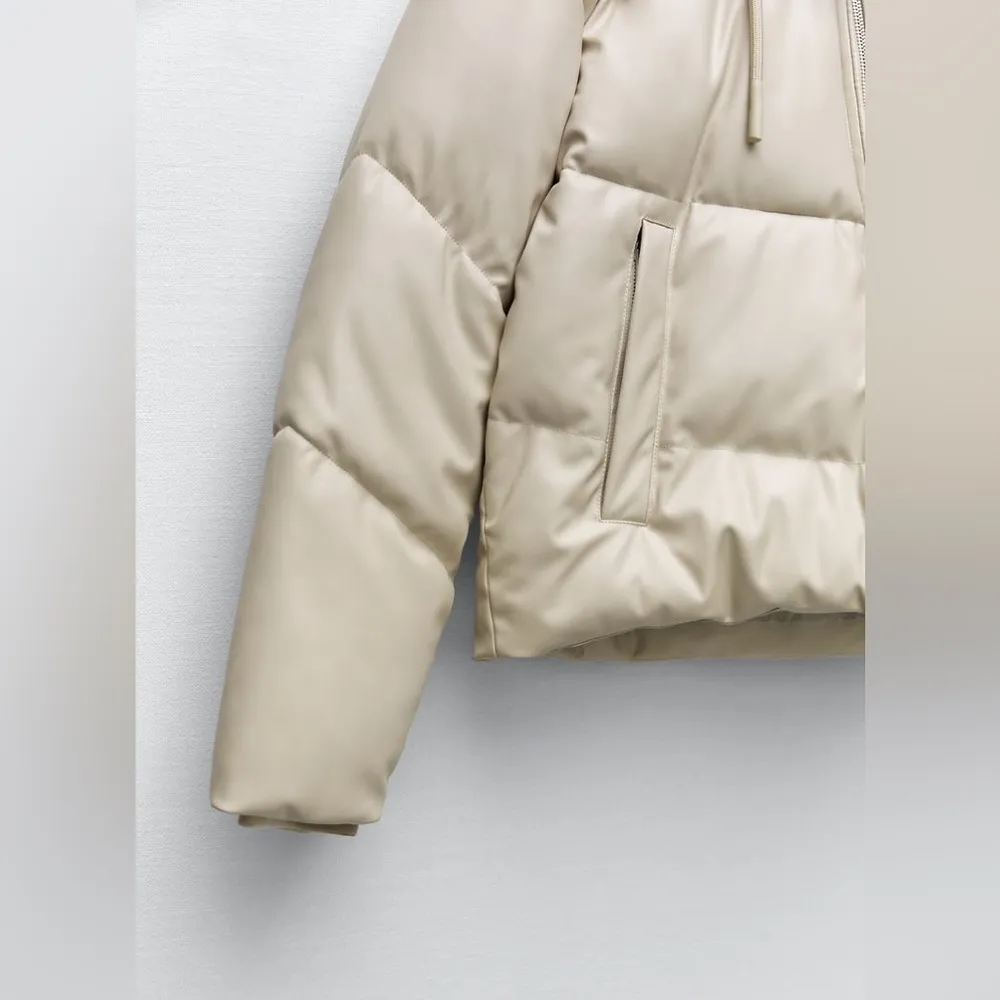 Zara EXQUISITE Man-Made Leather PUFFER JACKET XS - Image 15