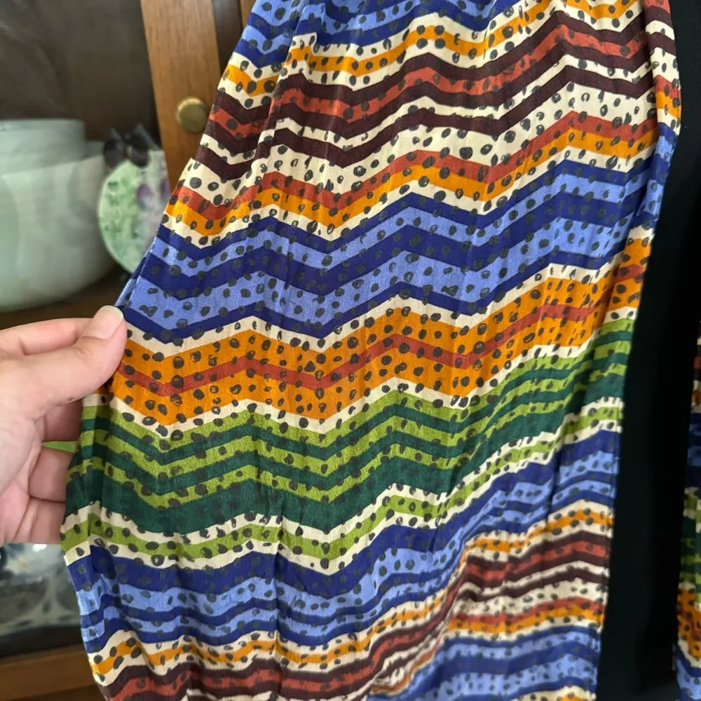 Vintage 90’s Casca 100% Silk Colorful Stripes & Dots Scarf Orange - Image 2