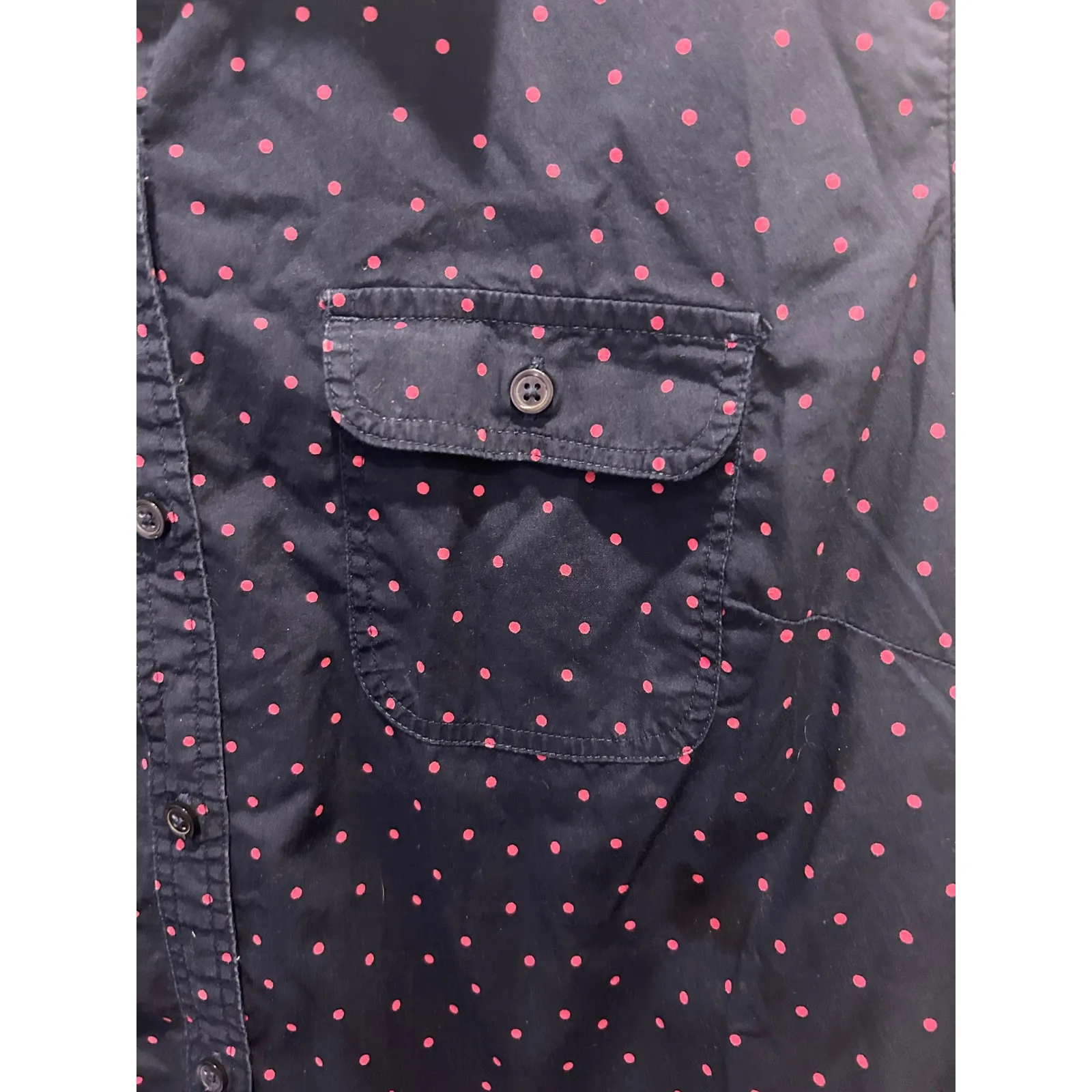 Gap Womens Long Sleeve Button Down Shirt Boyfriend Fit Navy Pink Polka Dot Large - Image 2