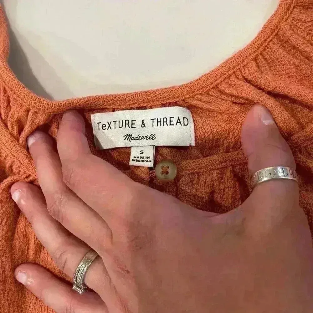 Madewell Texture Thread Tiered Sleeve Top Orange Scoop Neck Women's Small Boho - Image 4