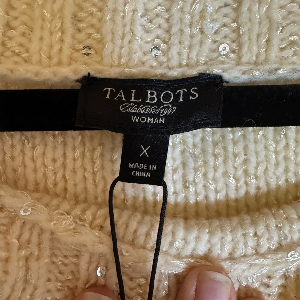 NWT‎ Talbots Wool Blend Sequin Sweater Cozy Women's X Ivory/Cream - Image 3