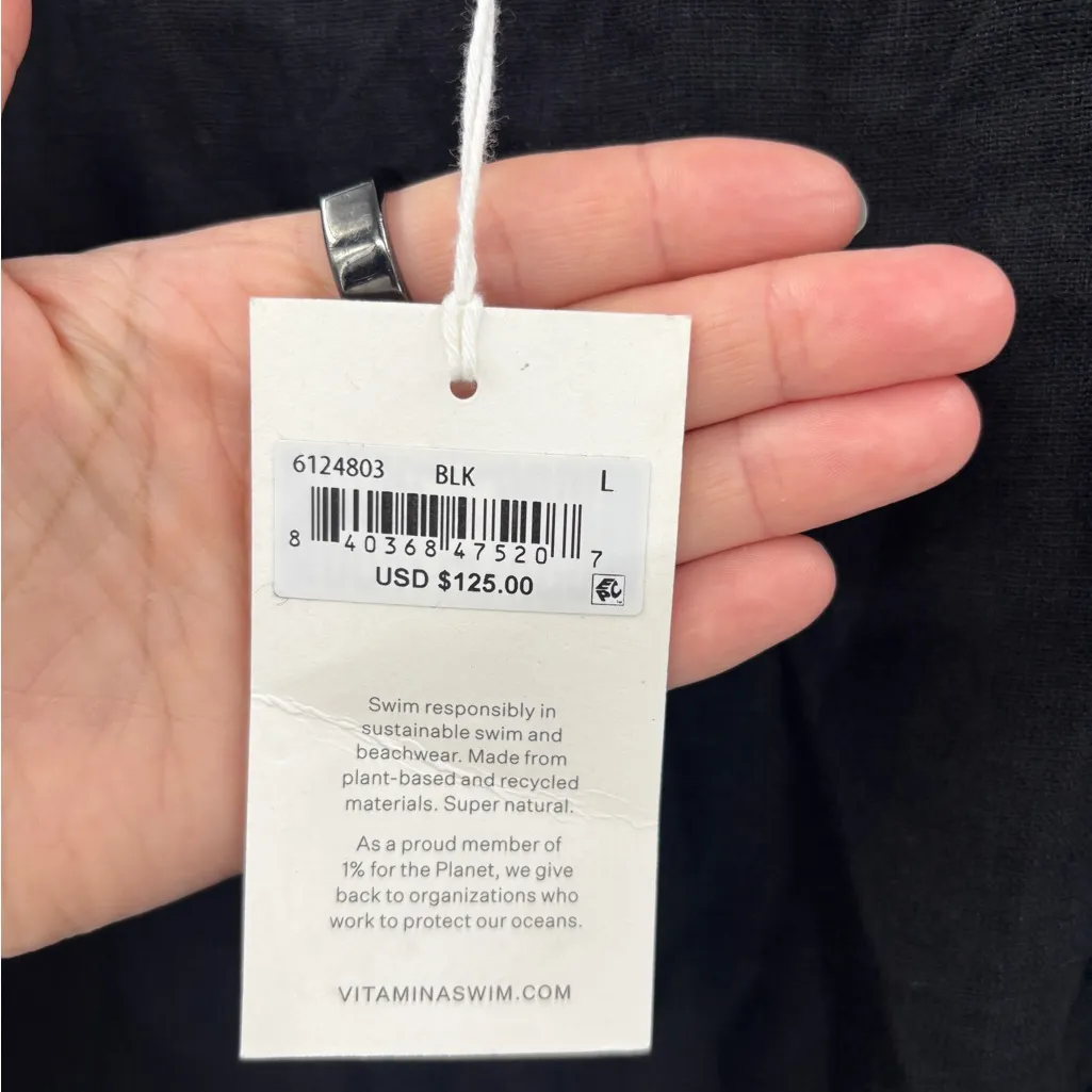 Vitamin A Riviera Cover Up  Dress - Black Crinkle Linen Side Tie - Image 6