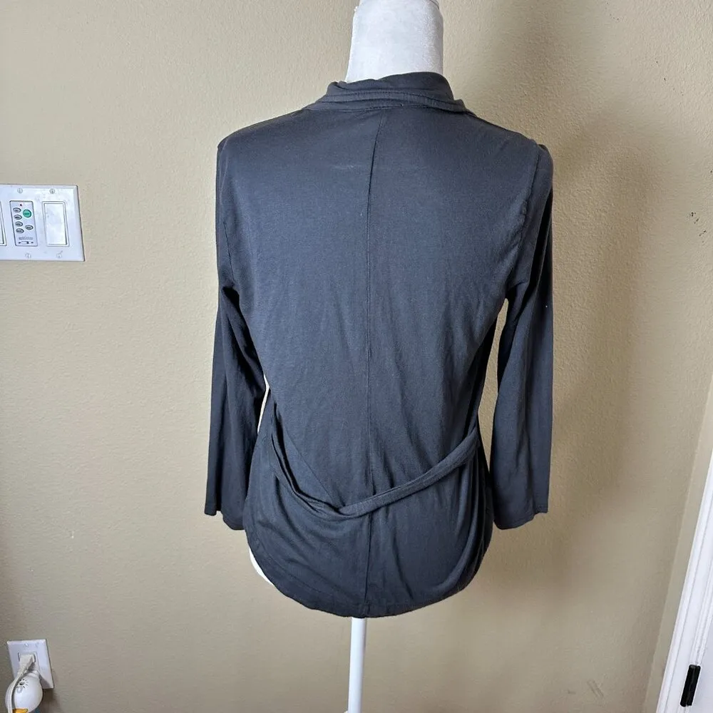 SPLENDID Charcoal Gray Knit Open Blazer Ruched Sleeve Size Medium - Image 6