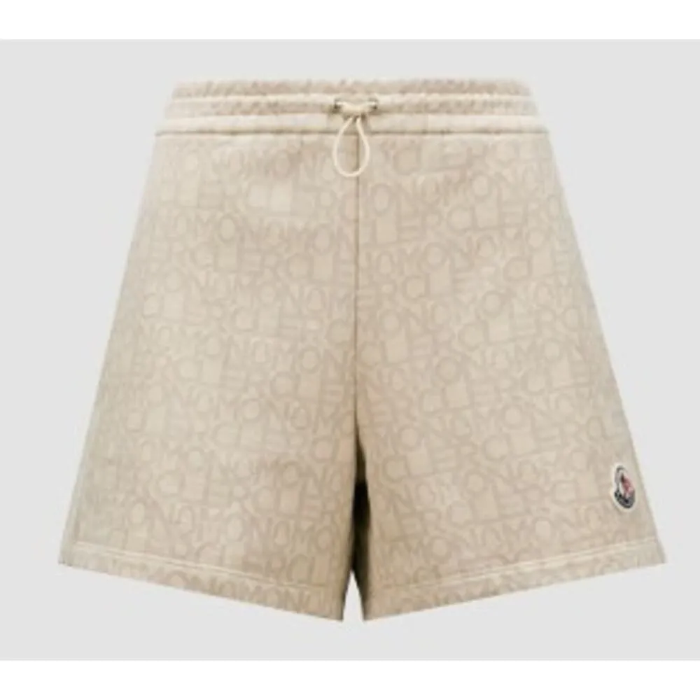 NWT Moncler Monogram Drawstring Shorts – Beige Logo Print Luxury Style, Size S - Image 5
