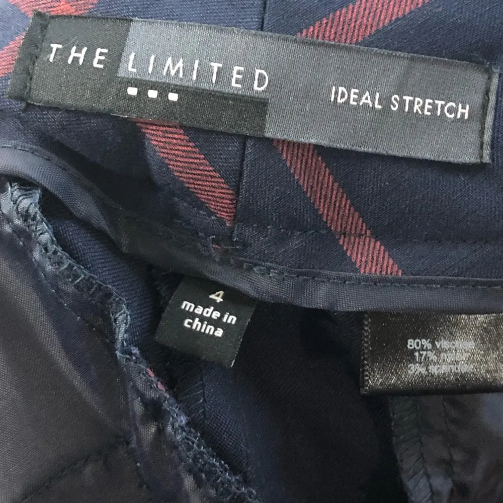 The Limited Ideal Stretch Navy Blue & Pink Square Plaid Dress Pants 4 - Image 3