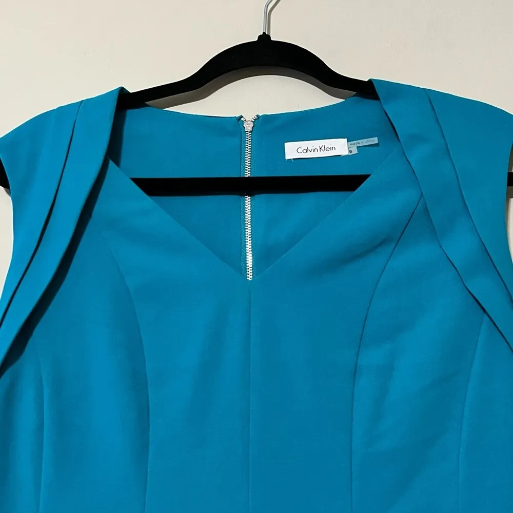 Calvin Klein women’s size 6 teal aqua a-line midi dress sleeveless lined zips - Image 2
