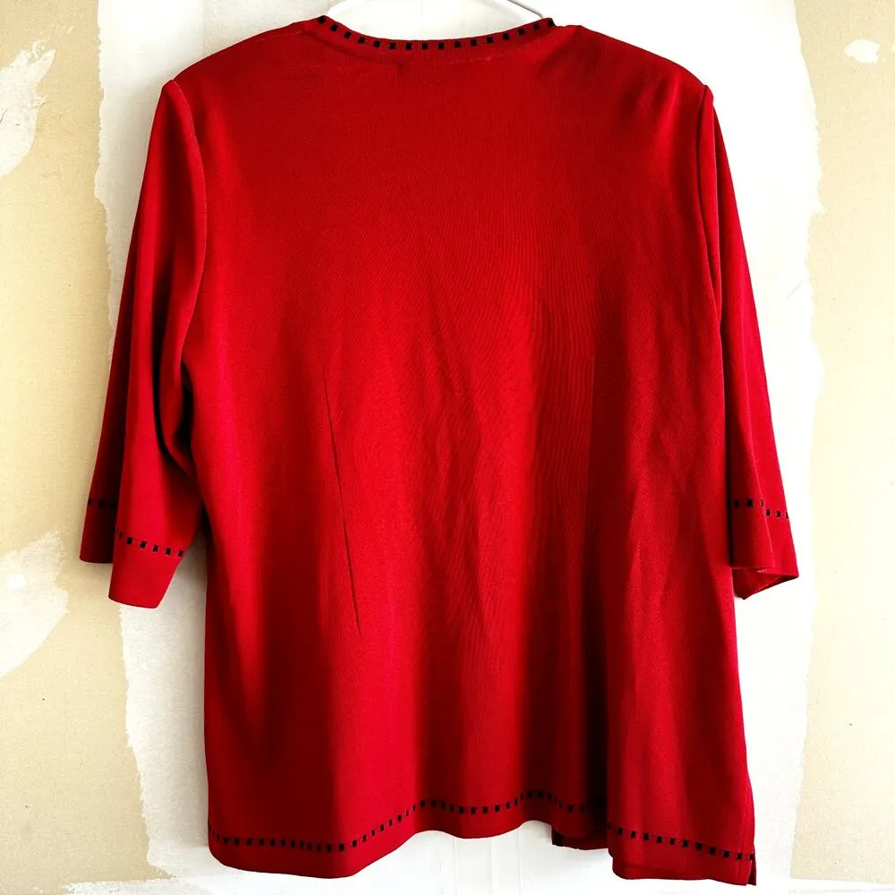 VTG Misook Open Cardigan Sweater 80s 3/4 Sleeve 100% Acrylic Red Large - Image 4