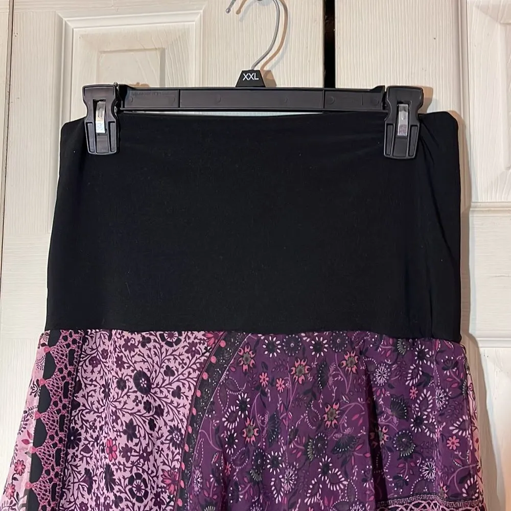 Luna Chix Purple Pattern Block Floral Asymmetrical Hemline Skirt Large Jrs L Size undefined - Image 4