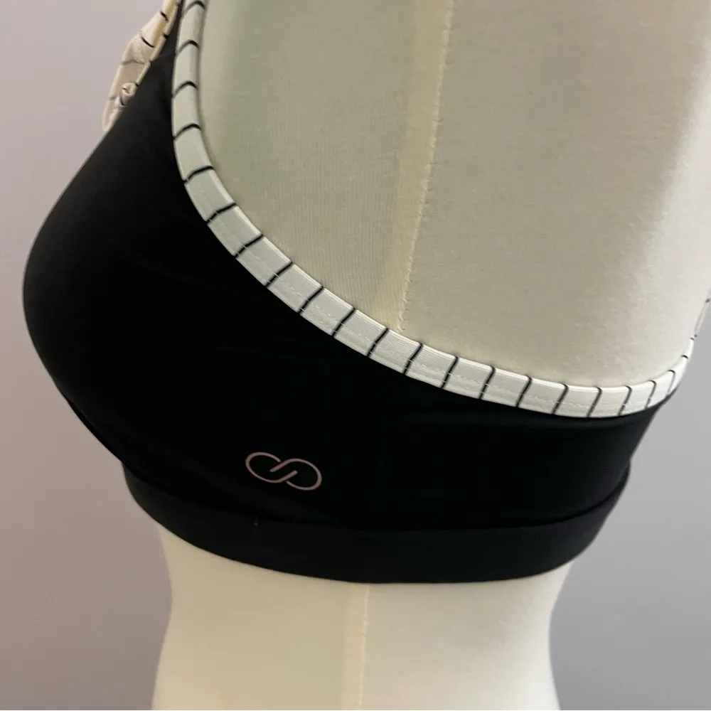 Calia Carrie Underwood Tank Sports Bra Striped Layered Cinch Sides Black Cream - Image 12