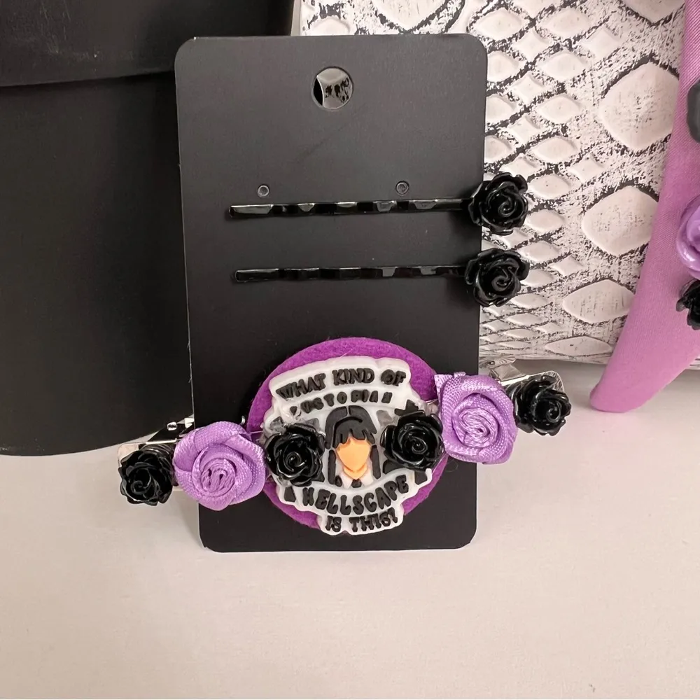 Wednesday Addams Family headband clips  purple black girls women - Image 3