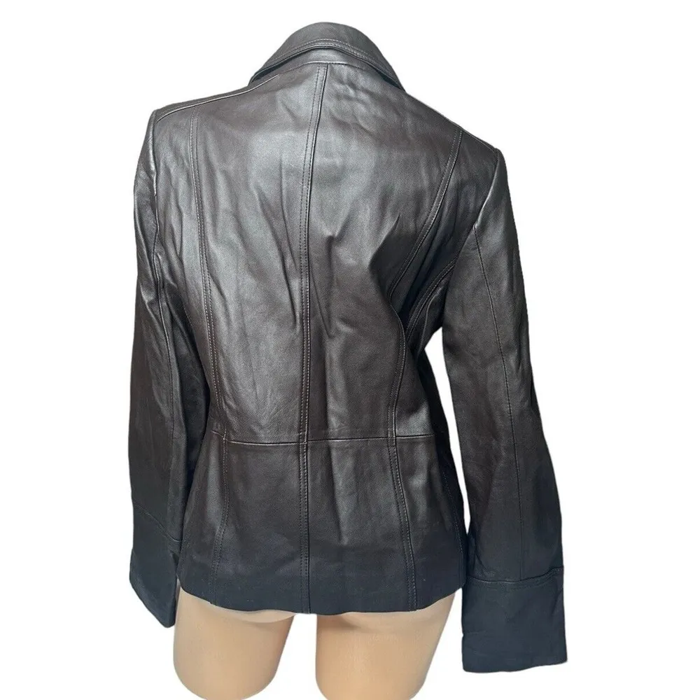 Motto Womens Brown Notch Collar Lined Leather Blazer Jacket Size Small 6/8 - Image 5