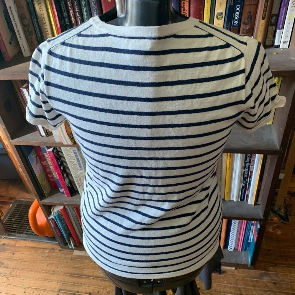 J Crew black and white Parisian striped shirt sleeve bejeweled M blouse Size M - Image 3