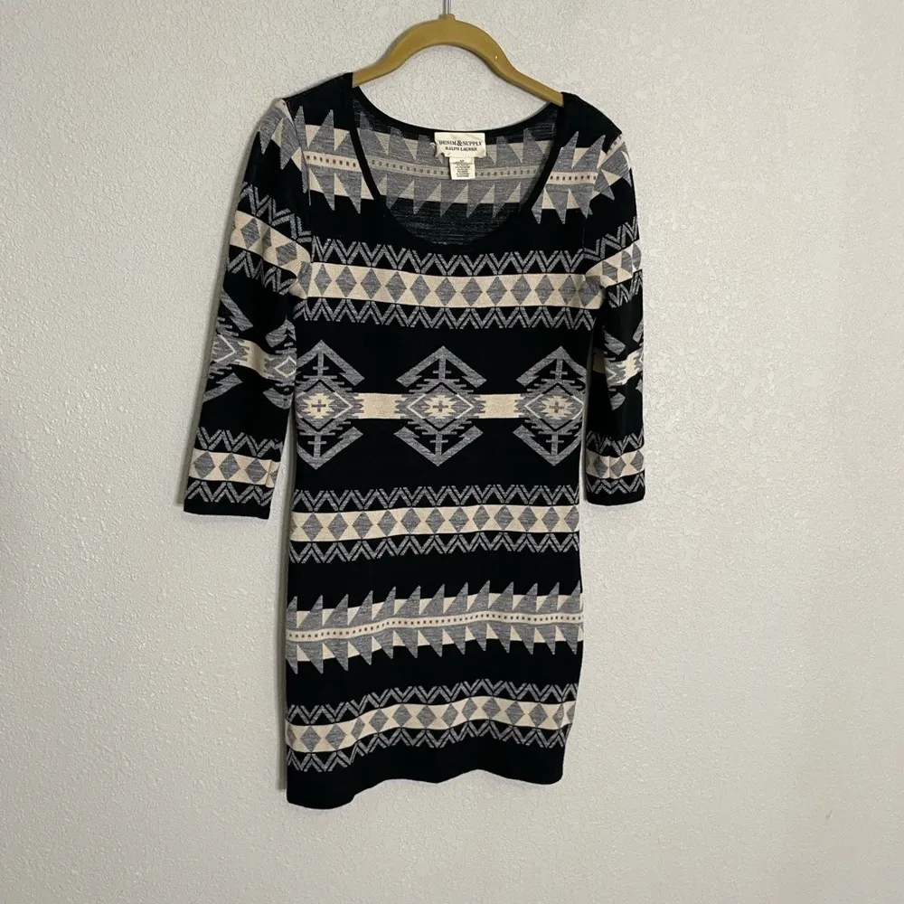 Denim & Supply Ralph Lauren Black Southwestern Knit Dress Small - Image 3