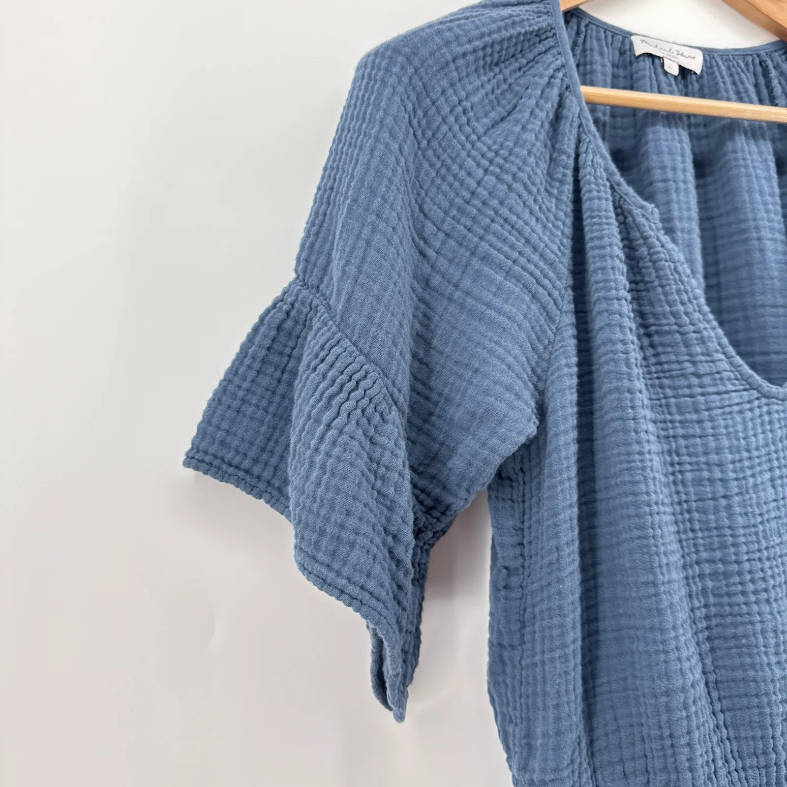 Michael Stars Katelyn Peasant Mini Dress In Lake Gauze Smocked Waist Size Large - Image 4