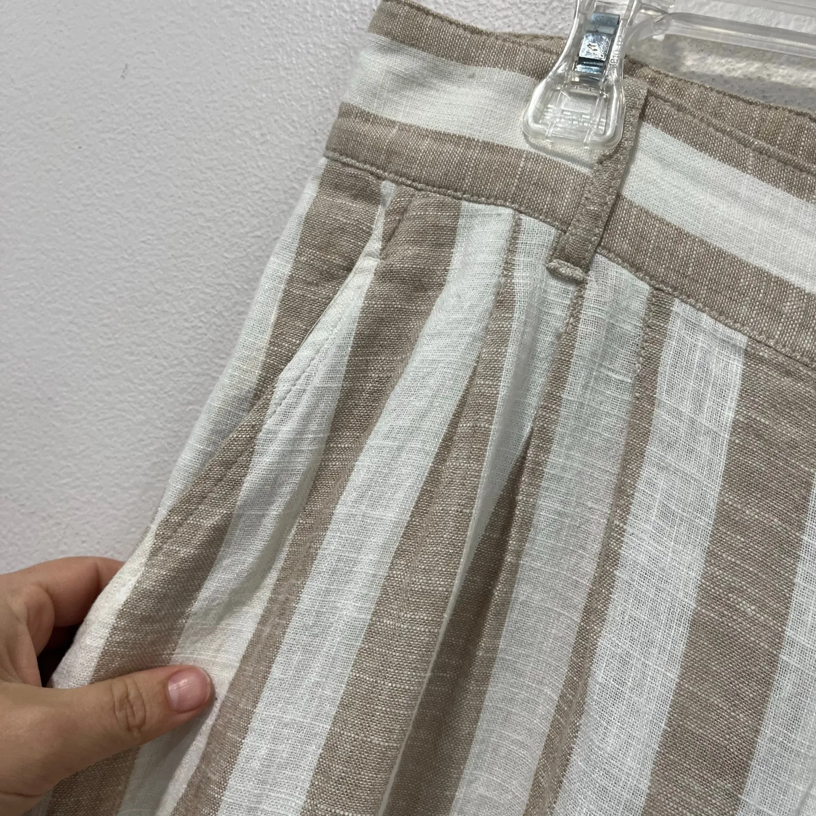 H&M Linen Blend Striped Pants Size 12 Cropped Wide Leg Coastal Grandma - Image 5